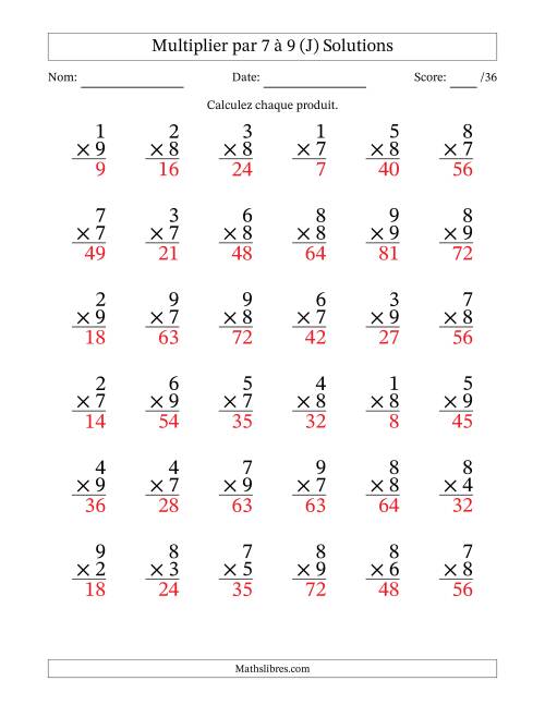 Multiplier (1 à 9) par 7 à 9 (36 Questions) (J) page 2
