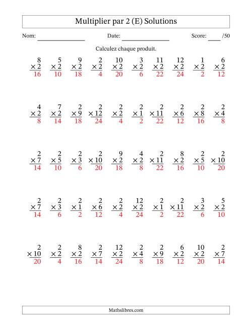 Multiplier (1 à 12) par 2 (50 Questions) (E) page 2