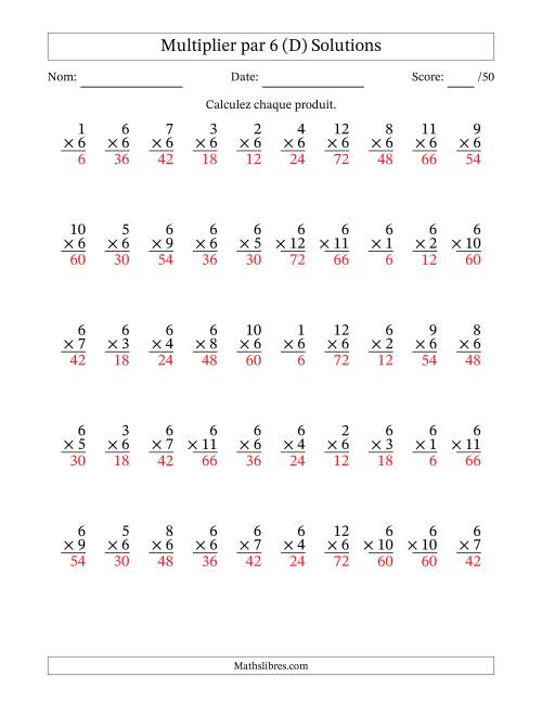 Multiplier (1 à 12) par 6 (50 Questions) (D) page 2