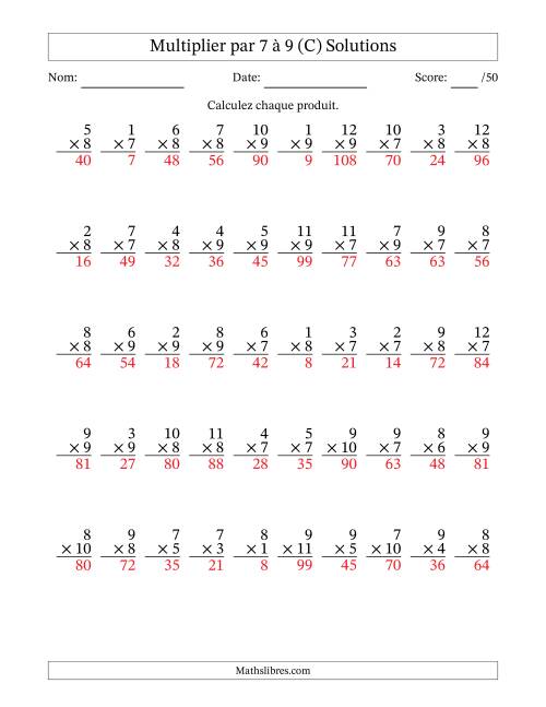 Multiplier (1 à 12) par 7 à 9 (50 Questions) (C) page 2