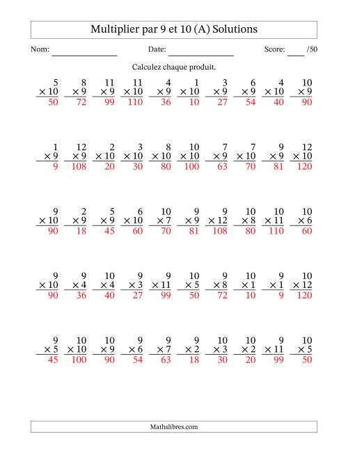Multiplier (1 à 12) par 9 et 10 (50 Questions) (Tout) page 2