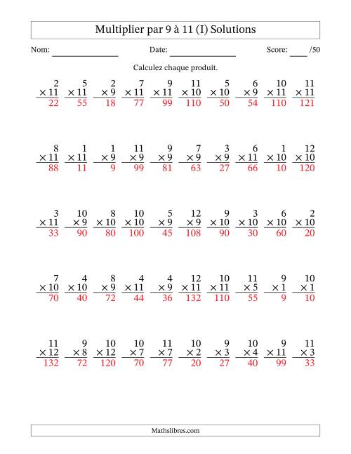 Multiplier (1 à 12) par 9 à 11 (50 Questions) (I) page 2
