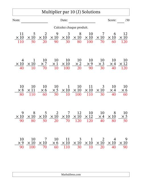 Multiplier (1 à 12) par 10 (50 Questions) (J) page 2