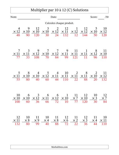 Multiplier (1 à 12) par 10 à 12 (50 Questions) (C) page 2