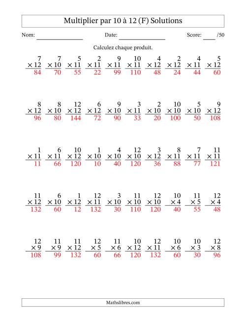 Multiplier (1 à 12) par 10 à 12 (50 Questions) (F) page 2