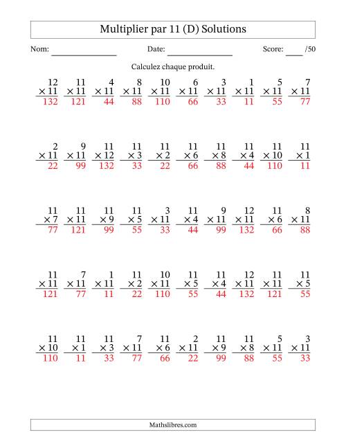 Multiplier (1 à 12) par 11 (50 Questions) (D) page 2