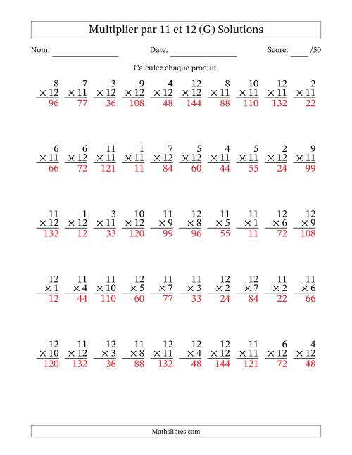 Multiplier (1 à 12) par 11 et 12 (50 Questions) (G) page 2