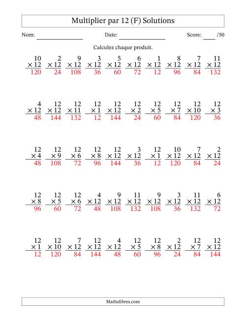 Multiplier (1 à 12) par 12 (50 Questions) (F) page 2