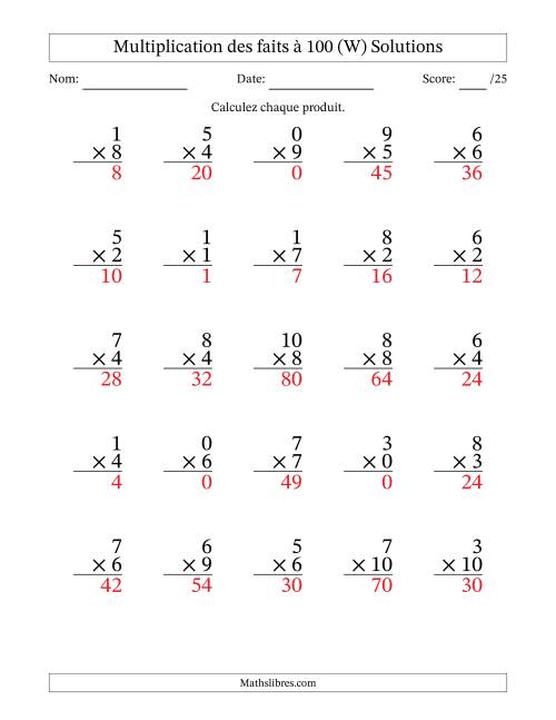 Multiplication des faits à 100 (25 Questions) (Avec zéros) (W) page 2