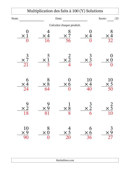 Multiplication des faits à 100 (25 Questions) (Avec zéros) (Y) page 2