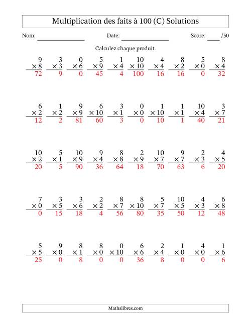 Multiplication des faits à 100 (50 Questions) (Avec zéros) (C) page 2