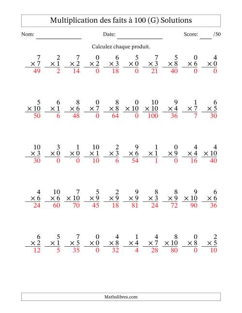 Multiplication des faits à 100 (50 Questions) (Avec zéros) (G) page 2