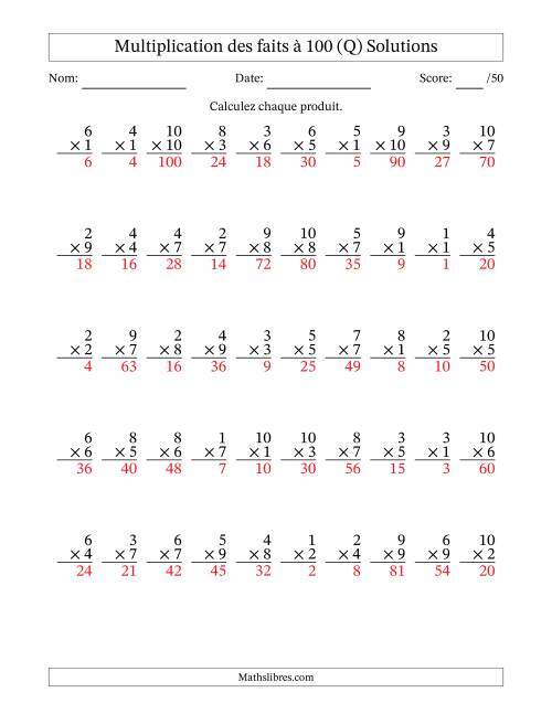 Multiplication des faits à 100 (50 Questions) (Pas de zéros) (Q) page 2