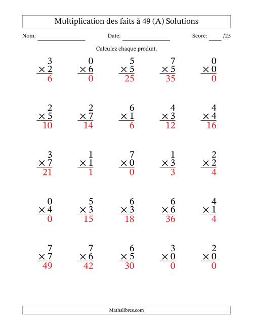 Multiplication des faits à 49 (25 Questions) (Avec Zeros) (A) page 2