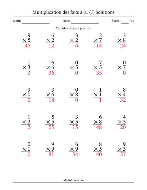 Multiplication des faits à 81 (25 Questions) (Avec zéros) (J) page 2