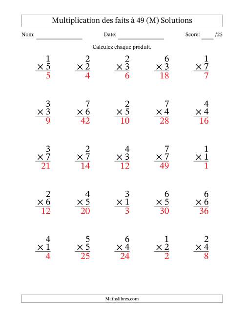 Multiplication des faits à 49 (25 Questions) (Pas de Zeros) (M) page 2
