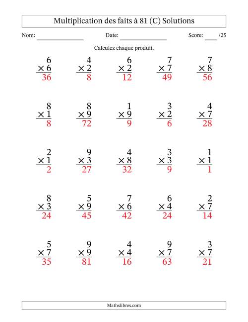 Multiplication des faits à 81 (25 Questions) (Pas de zéros) (C) page 2