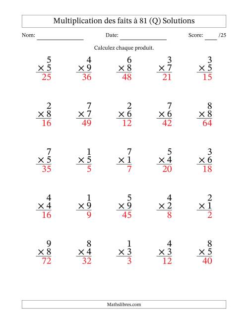 Multiplication des faits à 81 (25 Questions) (Pas de zéros) (Q) page 2