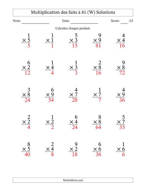Multiplication des faits à 81 (25 Questions) (Pas de zéros) (W) page 2