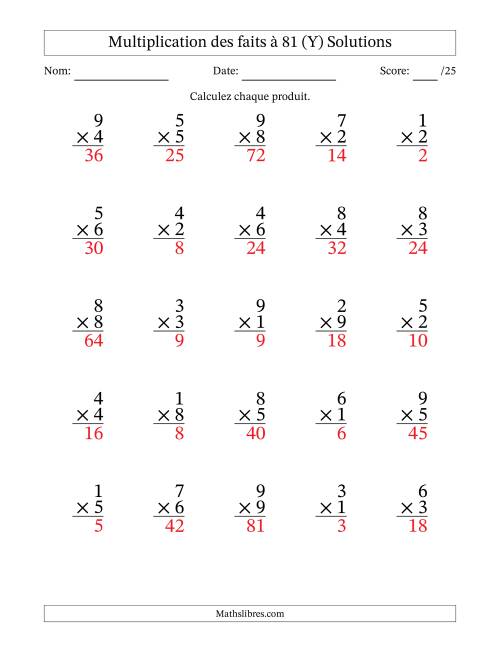 Multiplication des faits à 81 (25 Questions) (Pas de zéros) (Y) page 2