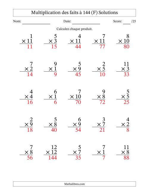 Multiplication des faits à 144 (25 Questions) (Pas de zéros) (F) page 2