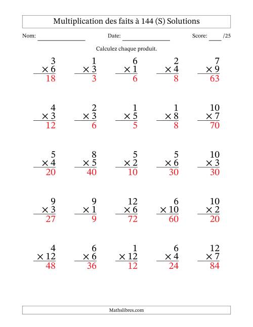 Multiplication des faits à 144 (25 Questions) (Pas de zéros) (S) page 2