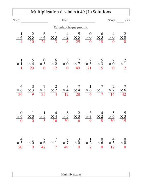 Multiplication des faits à 49 (50 Questions) (Avec Zeros) (L) page 2