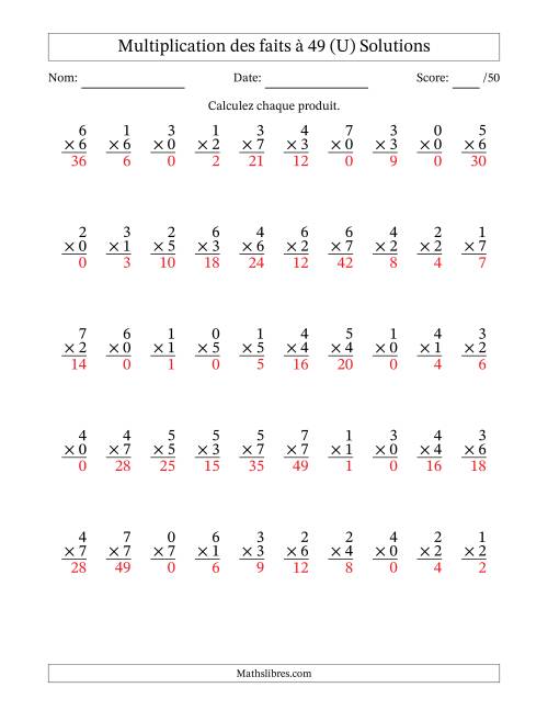 Multiplication des faits à 49 (50 Questions) (Avec Zeros) (U) page 2