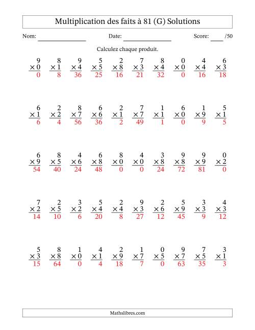 Multiplication des faits à 81 (50 Questions) (Avec zéros) (G) page 2