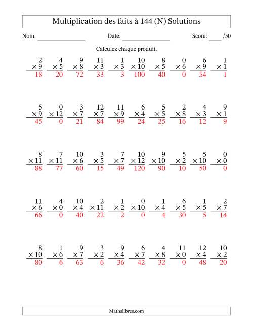 Multiplication des faits à 144 (50 Questions) (Avec zéros) (N) page 2