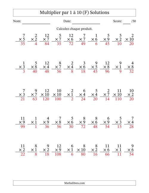 Multiplier (1 à 12) par 1 à 10 (50 Questions) (F) page 2