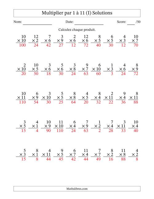 Multiplier (1 à 12) par 1 à 11 (50 Questions) (I) page 2