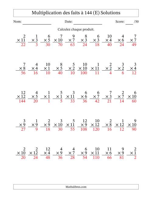Multiplication des faits à 144 (50 Questions) (Pas de zéros) (E) page 2