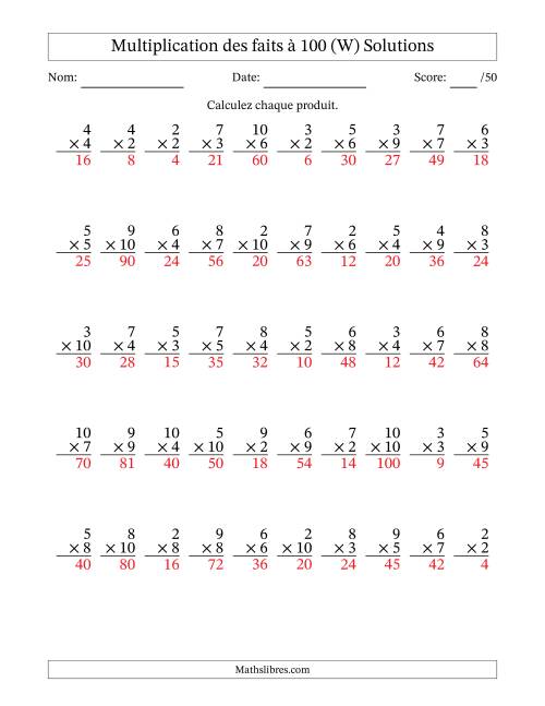 Multiplication des faits à 100 (50 Questions) (Pas de zéros ni de uns) (W) page 2