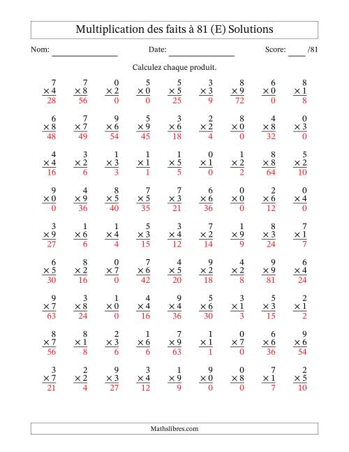 Multiplication des faits à 81 (81 Questions) (Avec zéros) (E) page 2