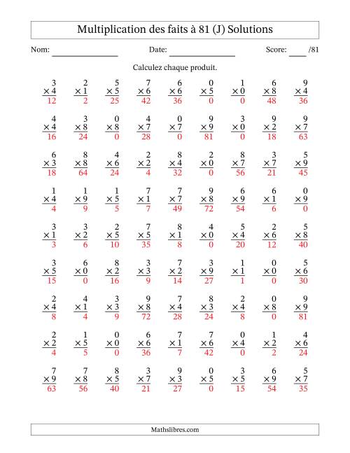 Multiplication des faits à 81 (81 Questions) (Avec zéros) (J) page 2