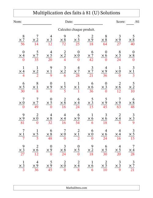 Multiplication des faits à 81 (81 Questions) (Avec zéros) (U) page 2