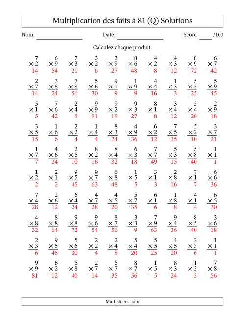 Multiplication des faits à 81 (100 Questions) (Pas de zéros) (Q) page 2