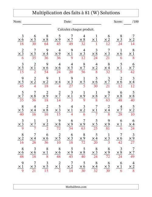 Multiplication des faits à 81 (100 Questions) (Pas de zéros) (W) page 2