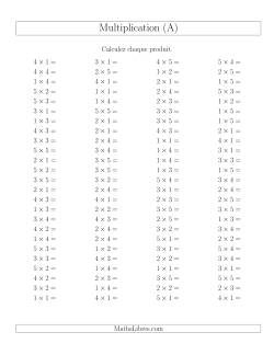 Règles de Multiplication -- Règles jusqu'à 25
