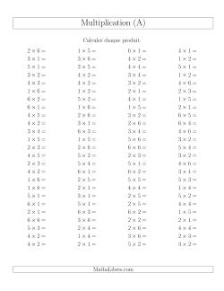 Règles de Multiplication -- Règles jusqu'à 36