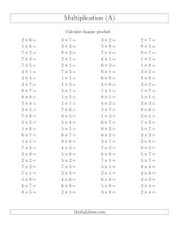 Règles de Multiplication -- Règles jusqu'à 64