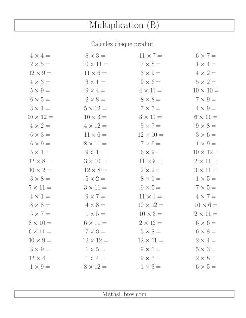 Règles de Multiplication -- Règles jusqu'à 144 (B)