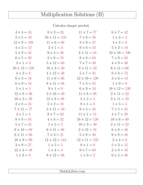 Règles de Multiplication -- Règles jusqu'à 144 (B) page 2
