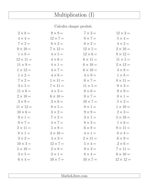 Règles de Multiplication -- Règles jusqu'à 144 (I)