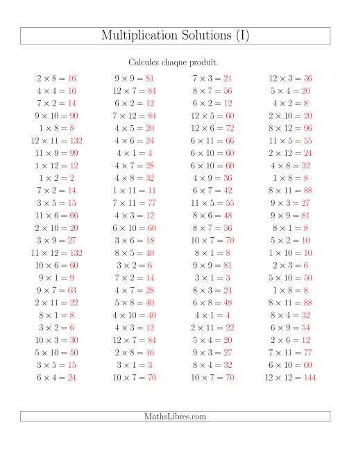 Règles de Multiplication -- Règles jusqu'à 144 (I) page 2