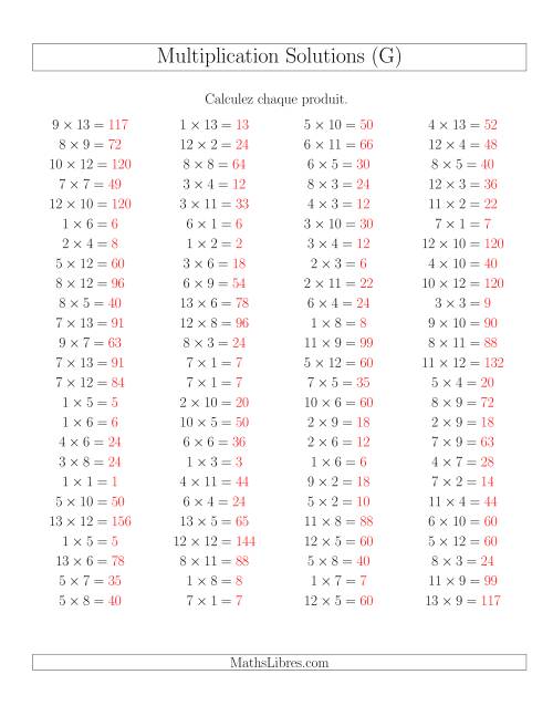 Règles de Multiplication -- Règles jusqu'à 169 (G) page 2