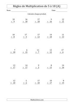 Règles de Multiplication de 5 à 18 (25 Questions)