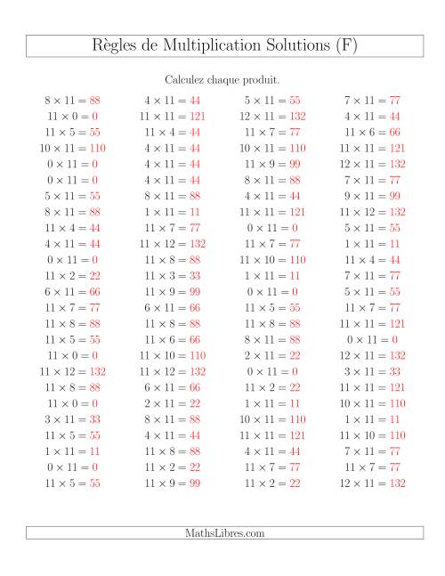 Règles de Multiplication -- Règles de 11 × 0-12 (F) page 2