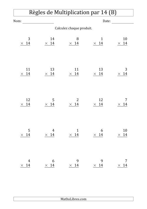 Règles de Multiplication par 14 (25 Questions) (B)